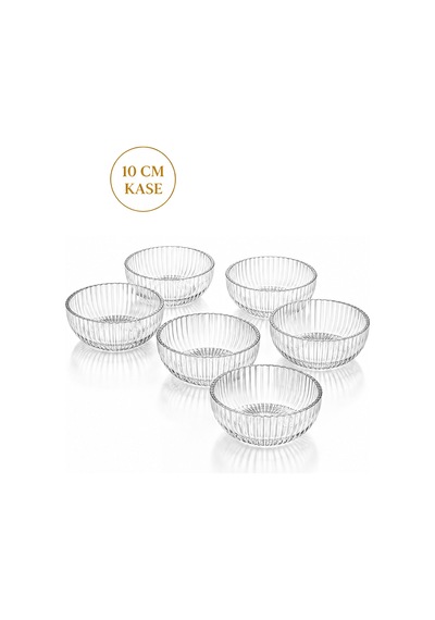 Porsima 13877-2 Vanes 6'lı Floren Cam Sunum Kasesi 10 Cm Çerezlik, Reçellik, Puding Ve Kahvaltılık Kase Seti Şeffaf