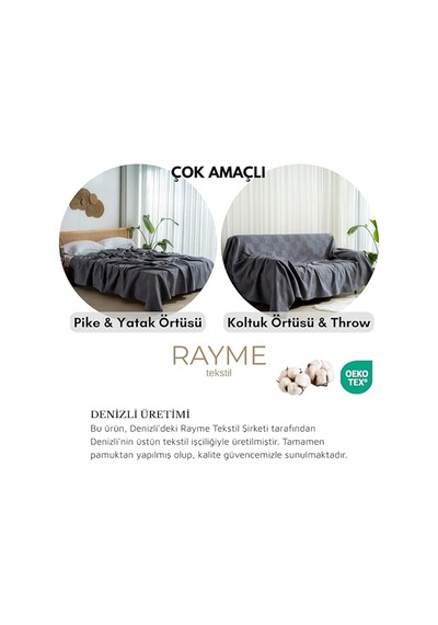 Waffle Desenli Pike Yatak Örtüsü Koyu Gri, Tek Kişilik Pike 160x230 Cm, 100% Pamuk, Hafif 4 Mevsim Kullanım Açık Indigo