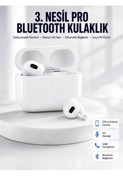 Mey İthalat Bluetooth Kulaklık 3. Nesil Ios Android Uyumlu Yeni Nesil Wireless Charge
