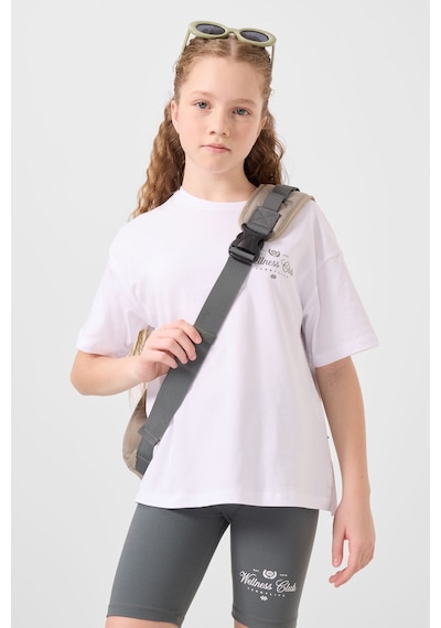 Tommylife Beyaz-haki Pamuklu O Yaka Standart Fit Baskılı Kız Çocuk Tayt Takım - 75190 Beyaz