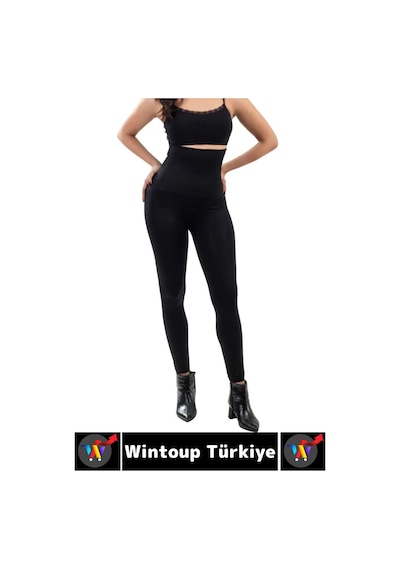 Wintoup Gündelik Spor Karın Bel Sıkılaştıran Güçlendiren Toparlayan Elastik Konforlu Yüksek Bel Korse Tayt Siyah