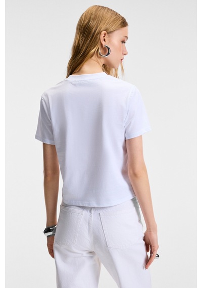 ETHIQUET E VERA Kadın %100 Pamuk Comfort Fit Baskılı Kısa Kollu Yuvarlak Yaka Beyaz T-Shirt