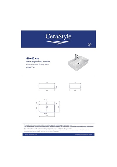 Turkuaz Cerastyle Hera Tezgahüstü Mat Siyah Lavabo 60 42 Cm