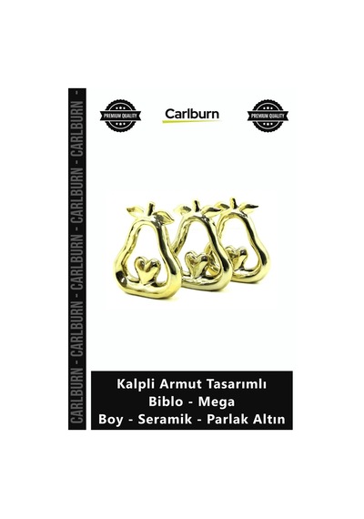 Özel Üretim Lüks Dekoratif Gold Kalpli Armut Tasarımlı Biblo Mega Boy Seramik Parlak Altın