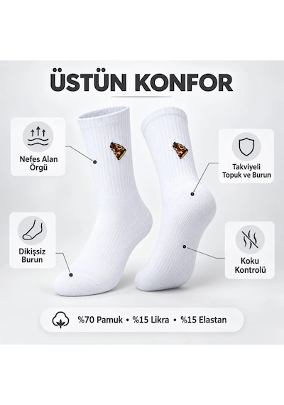 Çorap Giyim Unisex Çorap Beyaz Nakışlı 3'lü Set Pizza Hotdog Hamburger Desenli Uzun Soket Günlük Spor Çorap Seti