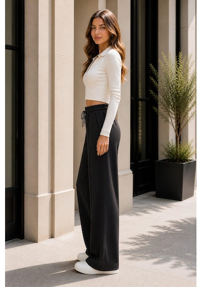 Alexander Gardi Alexandergardı Nervür Dikişli Lastikli Yüksek Bel Pantolon siyah