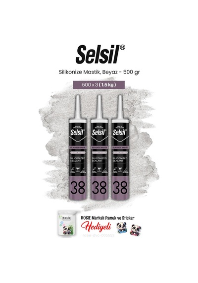 Selsil 3'lü Silikonize Mastik, 500 Gr, Beyaz Ve Rosie Pamuk