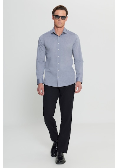 AC&Co / Altınyıldız Classics Erkek Sıyah Flamlı Slim Fit Dar Kesim Düğmeli Yaka Gömlek Siyah