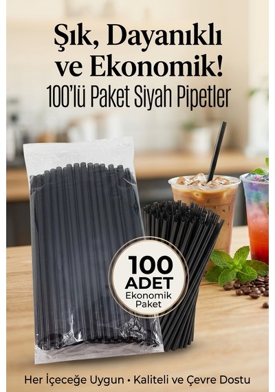 Uzun Kokteyl Pipeti 100'lü 23 Cm Kıl Pipet Siyah Ince Kokteyl Pipeti Kıl Pipet Amerikan Kokteyl Pipet