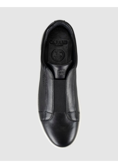 Cabani Hakiki Deri Siyah Beyaz Taban Bağcıksız Erkek Sneaker Ayakkabı