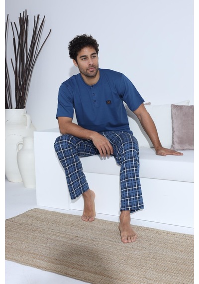 Pemilo Erkek 70034 Kısa Kol Yaka Düğmeli Pijama Takımı Mavi Mavi Pemilo Erkek 70034 Kısa Kol Yaka Düğmeli Pijama Takımı Mavi Mavi
