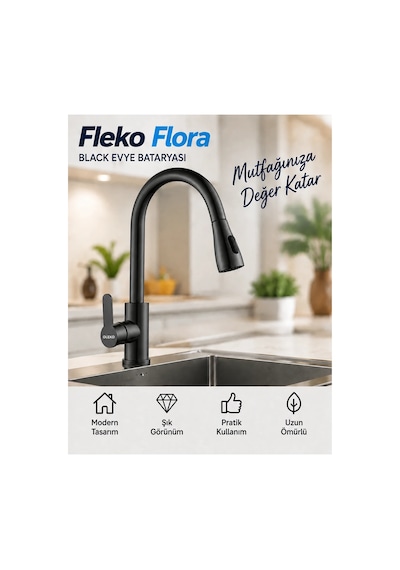 Fleko Flora Black Spiralli Evye Bataryası Siyah
