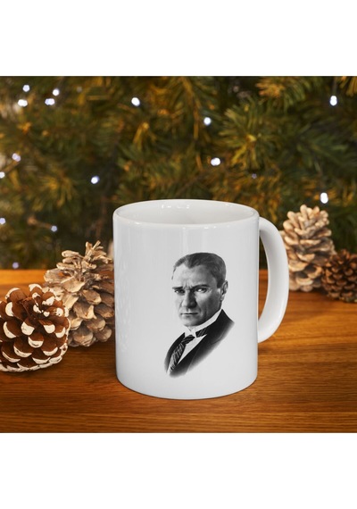 10 Kasım Atatürk Baskılı Porselen Beyaz Lüks Kupa Bardak2 Beyaz