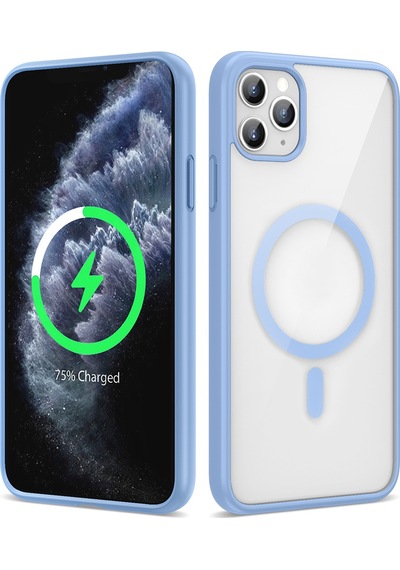 Zore Apple Uyumlu iPhone 11 Pro Max Kılıf Magsafe Wireless Şarj Özellikli Silikon Ege Kapak - Açik Mavi