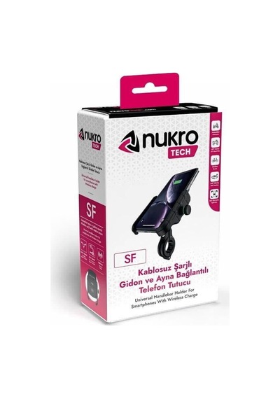 Nukrotech Sf Wireless Şarjlı Motosiklet Telefon Tutucu Siyah
