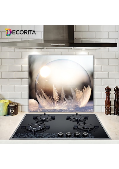 Decorita Kış Küresi Desenli  Cam Ocak Arkası Koruyucu | 52cmx60cm