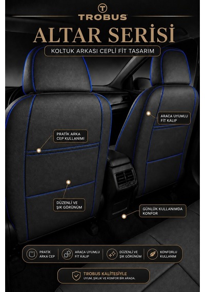 Opel Astra H 2004-2013 Uyumlu Altar Serisi Tay Tüyü Oto Koltuk Kılıfı Siyah Mavi
