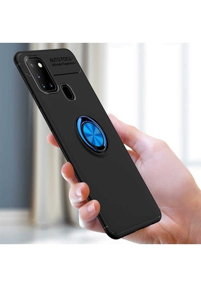 Kilifone - Galaxy A21s Uyumlu Kılıf Koruyucu Yüzüklü Karbon Ravel Silikon Kapak - Siyah-kırmızı - T13909