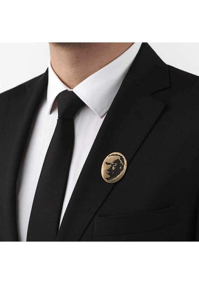 Atatürk Silüeti Gold Rozet Kadın Erkek Gri