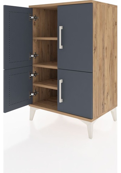 Hyperion Komodin 3 Raflı 4 Kapaklı 60x44x96 Çam-antrasit Çam