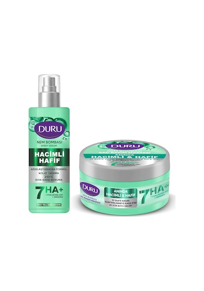 Duru Nem Bombası Saç Bakım Maskesi Ve Sprey Serum 200 Ml Hacimli Hafif 2 Li Set