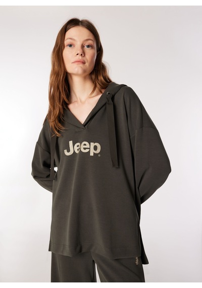 Jeep Haki Kadın Kapüşonlu Oversize Baskılı Sweatshirt C4wl-swt4420