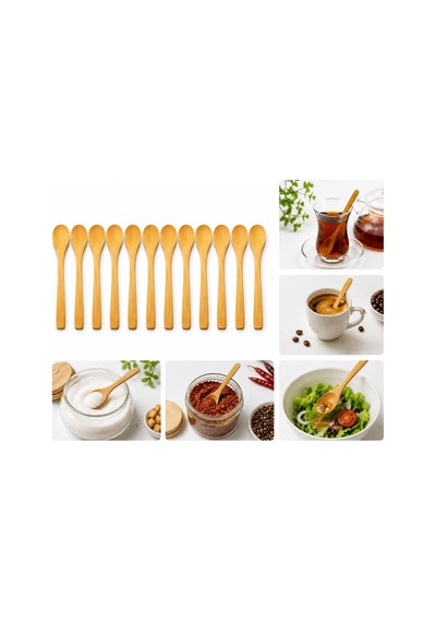 Kaşık Seti Doğal Bambu Mini Ahşap Servis Ve Karıştırma Kaşığı Baharat, Bal, Reçel, Sos, Tatlı Ve Kahve