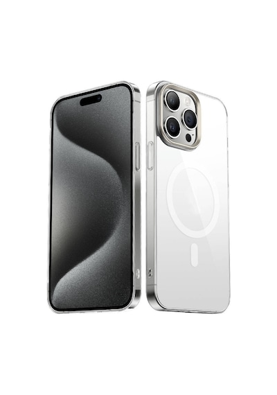 Zeyline Apple Uyumlu iPhone 15 Pro Zore Wireless Şarj Özellikli Şeffaf G-glass Kapak-titanyum