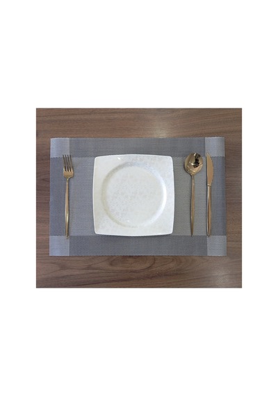 6 Kişilik Pvc Amerikan Servis Supla Seti - 30x45cm Gümüş