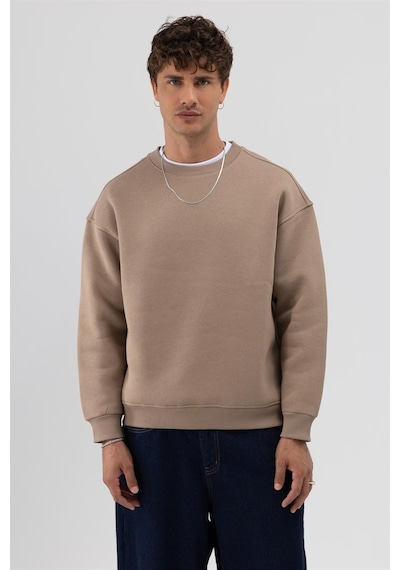 Vamos Basic Bisiklet Yaka Oversize Sweatshirt Açık Vızon