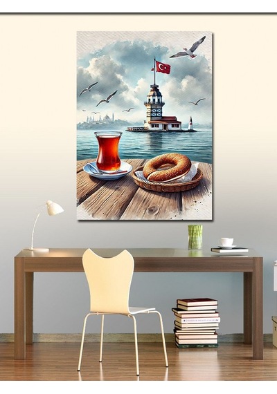 Kanvas Tablo Kız Kulesi Ve Çay Bardağı 50cmx70cm