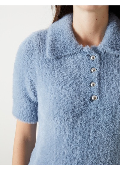 Lcw Comfort Mavi Polo Yaka Kadın Triko Kazak