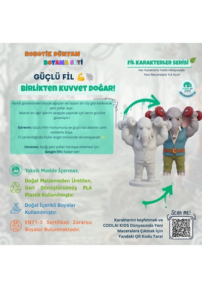 Codlaı Kids Robotik Dünyam 3d Boyama Seti - Çocuklar İçin Eğitici Yaratıcı Oyuncak Boyama Kiti - Güçlü Fil