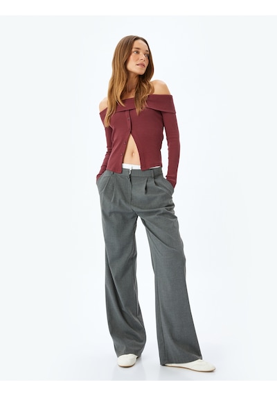 Koton Uzun Kollu Omzu Açık Hırka Bordo 5wak50359ek Bordo