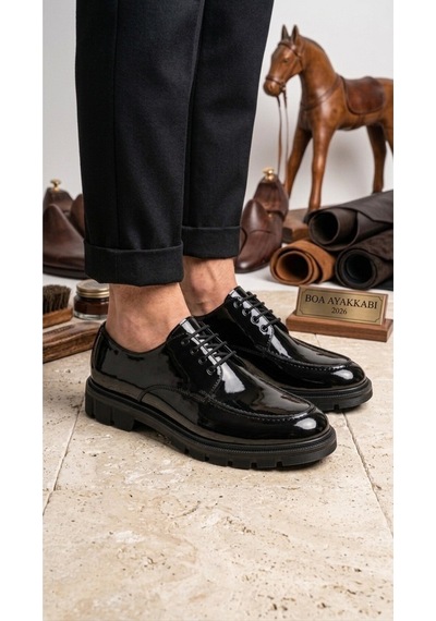 Dmr Elegance Ba0237 Bağcıklı Rugan Klasik Yüksek Taban Casual Erkek Ayakkabı Rekli