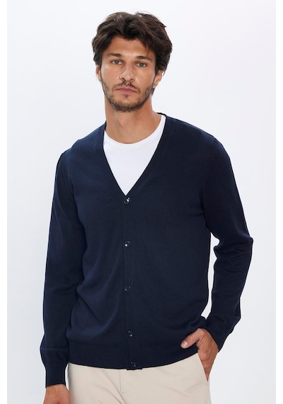 Tudors Erkek Slim Fit Düğmeli Düz Pamuk Mavi Lacivert Hırka-12703 Mavi