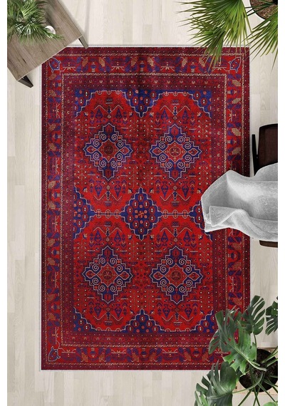 Yıkanabilir Kaymaz Taban Dijital Baskılı Halı Ve Yolluk Leke Tutmaz Salon & Mutfak Halısı - 0612 Bordo