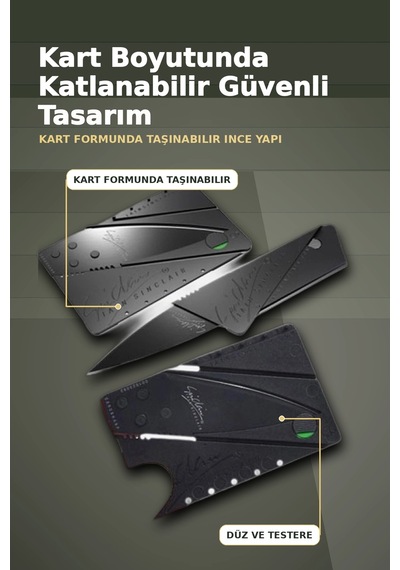 Kredi Kartı Boyutunda Katlanabilir Güvenlik Bıçağı Çift Uçlu Cüzdan Tipi Çakı Çok Renkli