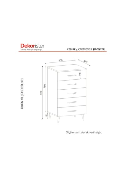 Dekorister Cemre 5 Çekmeceli Şifonyer Beyaz