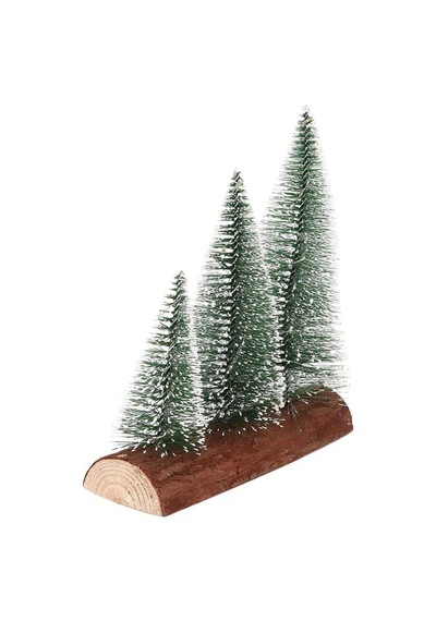 Meşe Kütük Üzerinde Çam Ağaçları 3 Lü Set Nevada Mini Çam Ağaçları Yılbaşı Hediyesi 16-12-10 Cm Çam Ağaçları 16 CM