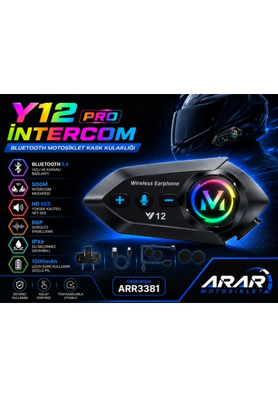 Y12 Pro İntercom Bluetooth Motosiklet Kask Kulaklığı-arr3381