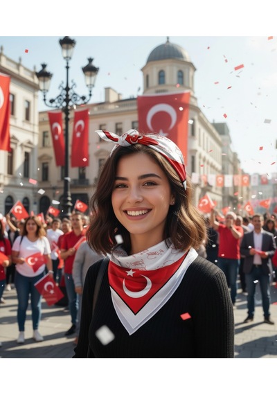 K.atatürk İmzalı Türk Bayrağı Desen Bandana/fular Kırmızı