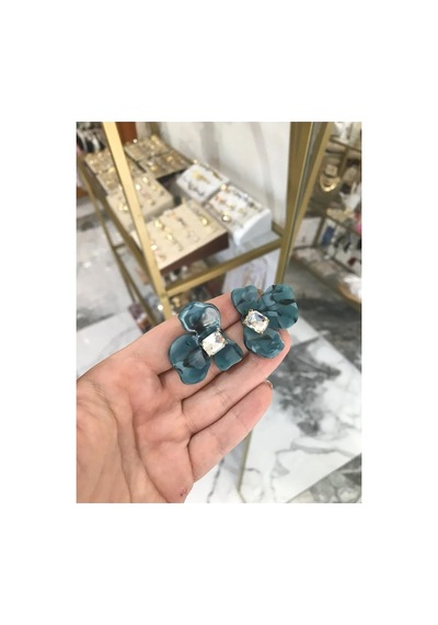 Taş Detaylı Menekşe Model Küpe Mavi