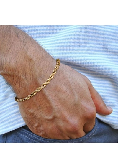 Gold Burgu Çelik Bileklik 4 Mm Şık Tasarım Ayarlanabilir Unisex Bileklik Sarı