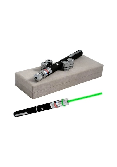 Şarjlı 5 Başlıklı Yeşil Lazer 100mw 532nm 8km Menzil Green Laser Pointer Siyah