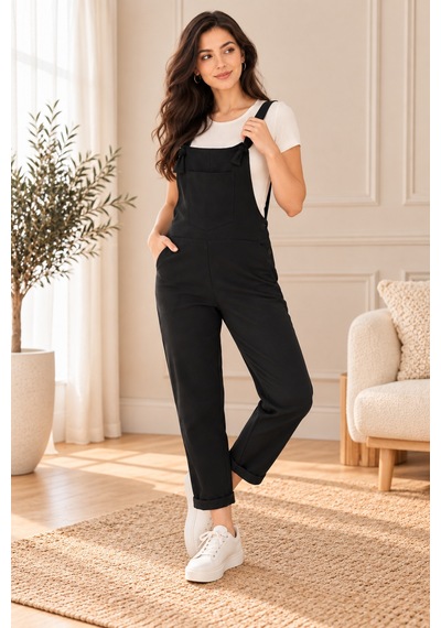 Palena Plnl6160 Örme Kumaş Ön Cepli Salopet - Siyah