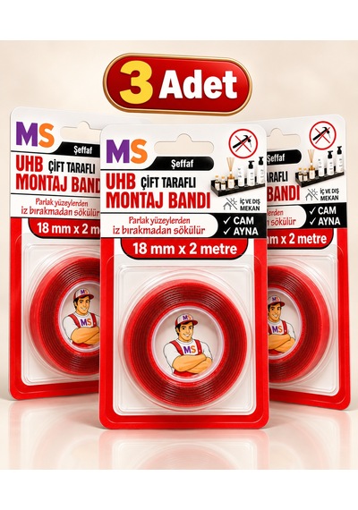 3 Adet Vhb Çift Taraflı Şeffaf Ultra Güçlü 18 Mm X 2 Metre  Bandı Metal Araç Plastik Bantı Diğer