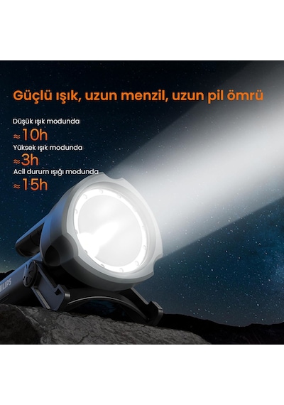 Philips Sfl3101 800 Lümen Ip54 Su Geçirmez 3000mah Şarj Edilebilir Led El Feneri Siyah - Gri