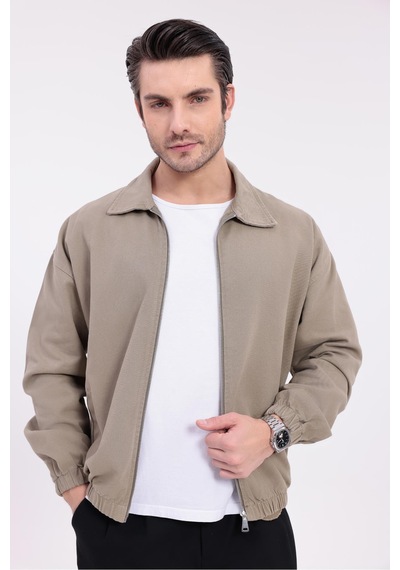 Erkek Gabardin Kumaş Fermuarlı Oversize Mevsimlik Ceket-144 Haki