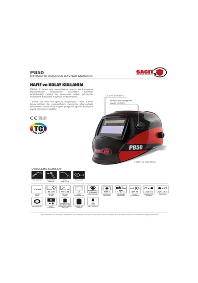 P850 Otomatik Kararan Kaynak Maskesi True Color Temiz Net Görüntü